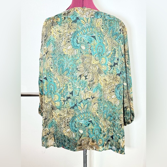 Sara Michelle Teal and Gold Floral Blouse - Picture 2 of 7